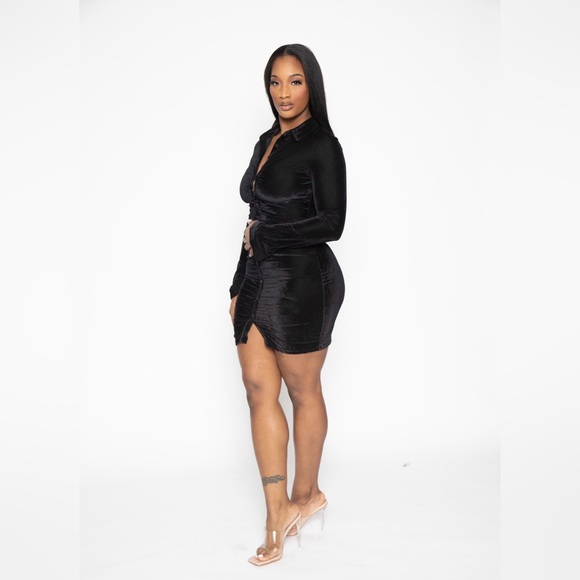Dresses & Skirts - BLACK VELVET CORDUROY SHIRT MINI DRESS